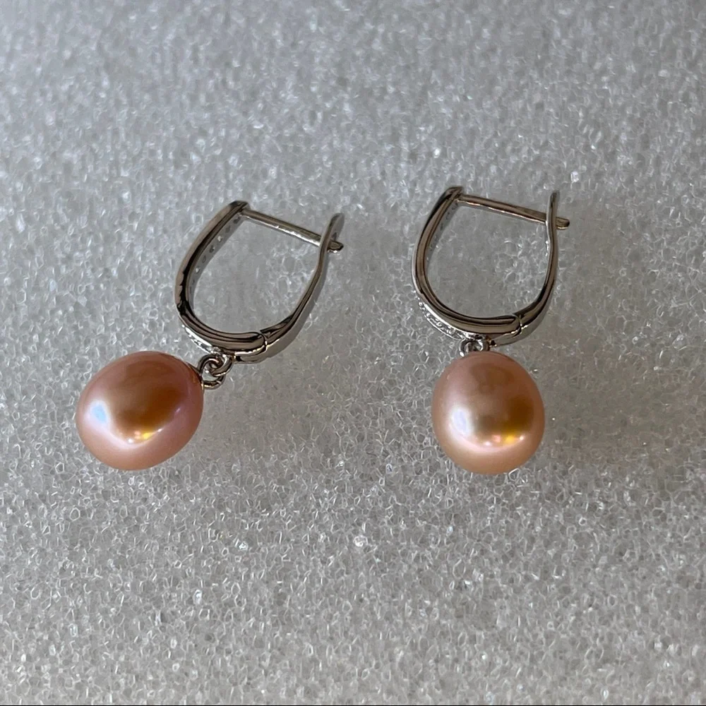 NEW 925 Sterling Silver Real Natural Freshwater Purple Drop Pearl Dangle Earring - Picture 8 of 11